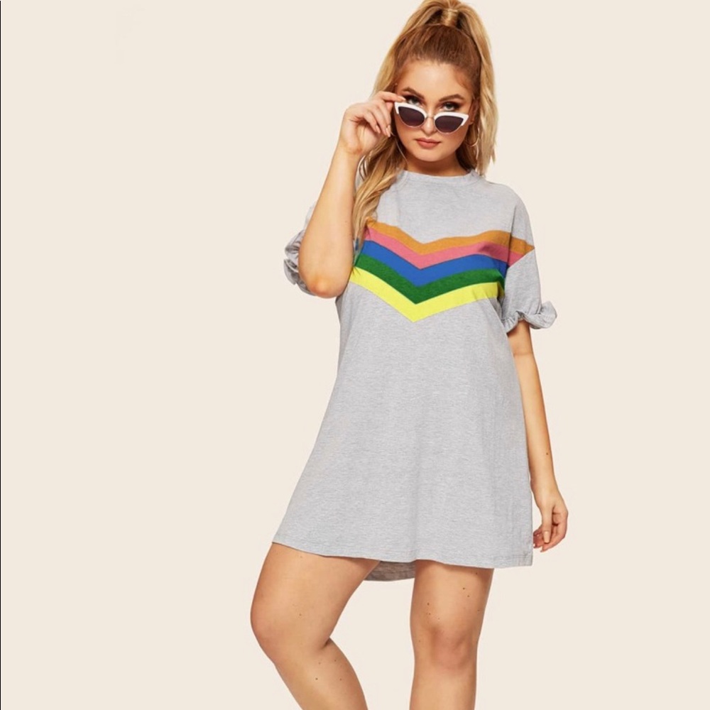 Plus Size Rainbow Chevron T-shirt Dress